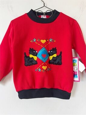 NWT Vintage 80s 90s Double Trouble Red Black Scottie Fog Appliqué Sweatshirt 2T